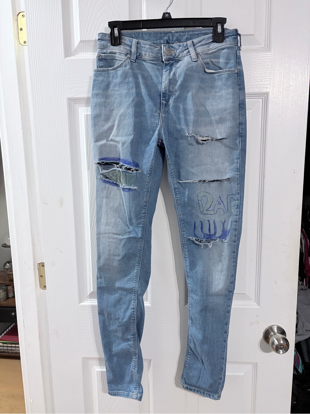 ASOS Men’s W30 L34 Light Wash Distressed Graffiti Ripped Jeans
